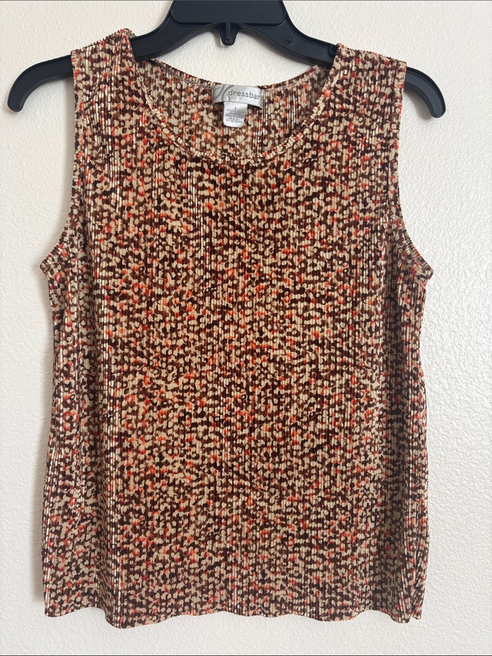 dressbarn Brown and Cream Ribbed Sleeveless Tank with Orange Accents